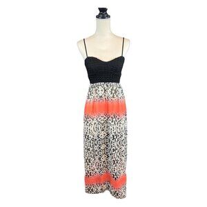 Windsor Womens Small Maxi Dress Smocked Halter Sheer Lined‎ Abstract Pink Black